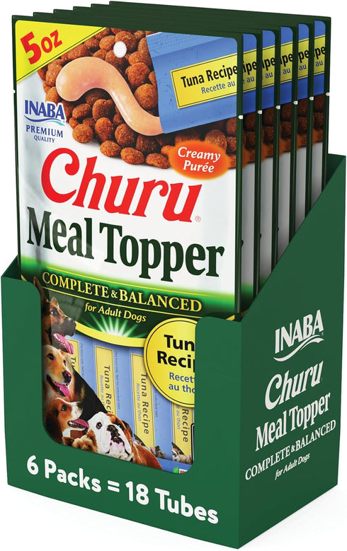 INABA Churu Meal Topper for Dogs, Creamy, Lickable Purée Dog Food Toppers, 1.69 Ounce Tube, 18 Tubes (3 per Pack), Tuna