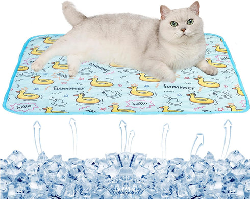 Dog Ice Pad Ice Silk Cooling Mat for Cats and Dogs, Breathable Summer Cool Bamboo Pad (Duck, S)