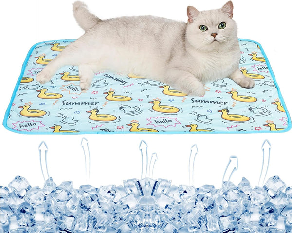 Dog Ice Pad Ice Silk Cooling Mat for Cats and Dogs, Breathable Summer Cool Bamboo Pad (Duck, S)