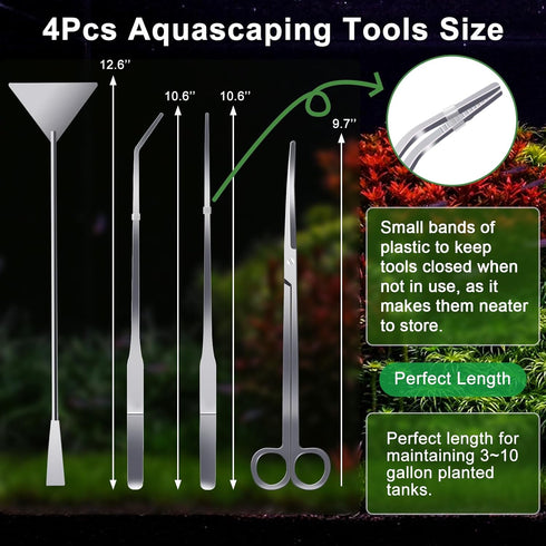 4Pcs Aquascaping Tools Kit, Jeimier Aquascape Tools Long and Strong Planted Aquarium Tweezers, Scissors, Aquarium Algae Scraper, Aquarium Plant Tools, Fish Tank Plant Trimming Kit for Aquascaping