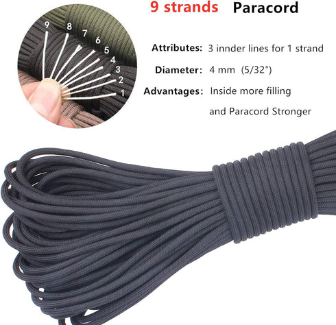 Paracord 9 Core 550 Parachute Cord, Camping Rope 100FT, Safety Green