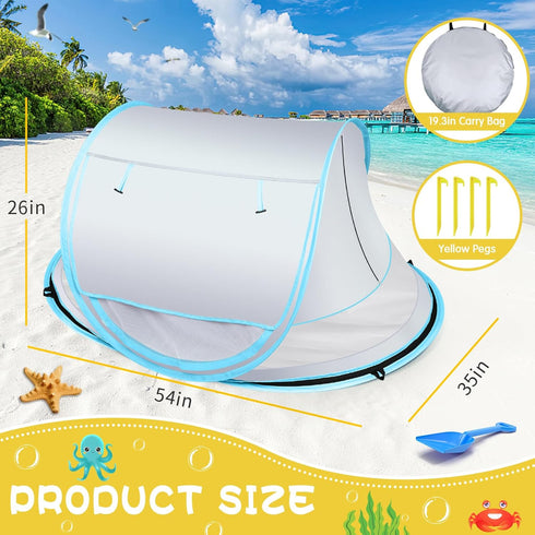 50+ Baby Beach Tent,Large Pop Up Beach Tent Sun Shade for Beach,Portable Baby Travel Tent with Mosquito Net,Indoor Baby
