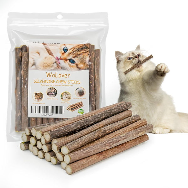 Silvervine Sticks for Cats, Natural Catnip Matatabi Chew Sticks, Teeth Molar Chew Toys for Cat Kitten (25 PCS)