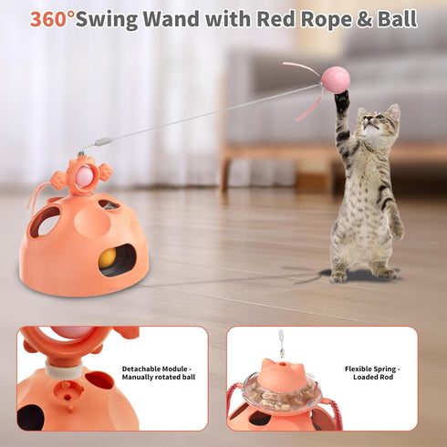 4-in-1 Interactive Cat Toy for Indoor Cats, Modular Design with Cat Treats Puzzle Slow Feeder, Teaser Wand, Ball Maze