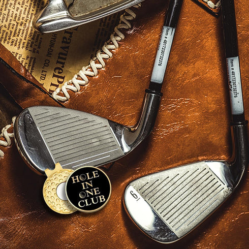 Hole in One Club Black Gold Golf Ball Marker with Hat Clip, Funny Golf Accessories for Men, Women, Gifts