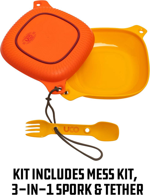 UCO 4-Piece Camping Mess Kit with Bowl, Plate and 3-in-1 Spork Utensil Set by UCO