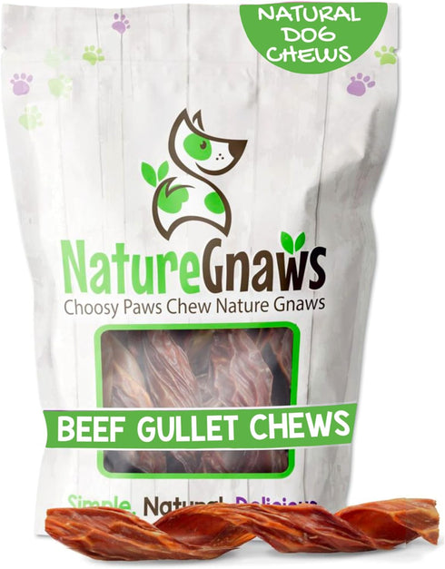 Nature Gnaws Beef Gullet Springs for Dogs, 7-8" (12 Count) - Natural Beef Jerky Stick Chew Treats