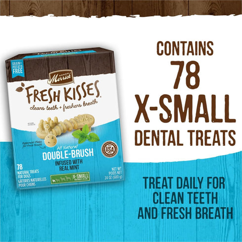 Merrick Fresh Kisses Natural Dental Chews Toothbrush Treats for Tiny Dogs 5-15 Lbs - 106 ct. Box