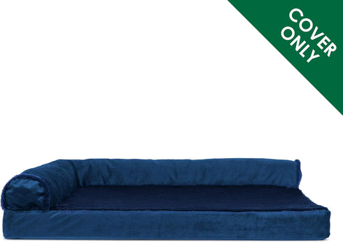 Furhaven Replacement Dog Bed Cover - Plush & Velvet L Shaped Chaise, Machine Washable, Deep Sapphire, Jumbo Plus