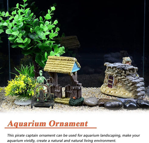 Mesee Aquarium Pirate Captain Decoration, Skeleton Seaman Landscape Fish Tank Decor