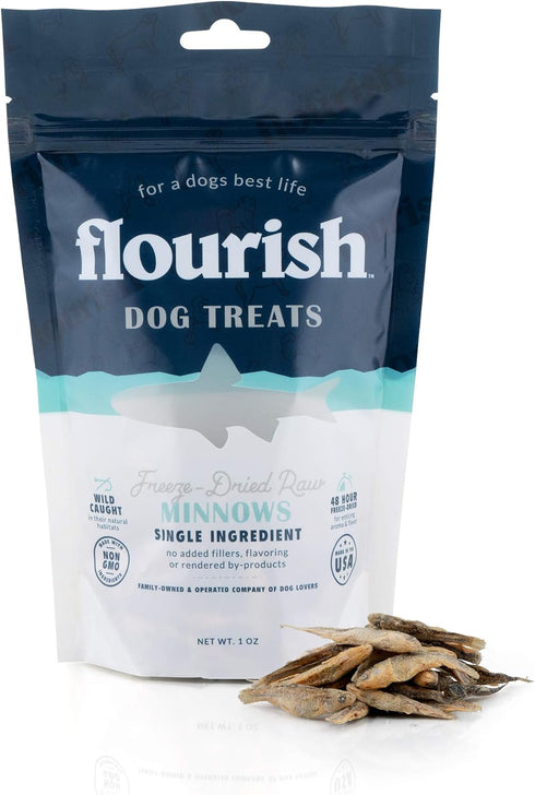 Flourish Pets Freeze-Dried Raw Pet Treats, Raw Minnow Chews, 1 Oz