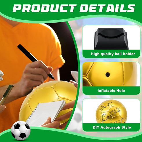 Hiboom 4 Pcs Gold Autograph Soccer Ball with Air Pump, Display Stand for Trophies, Anniversary, Coaching Gift Awards