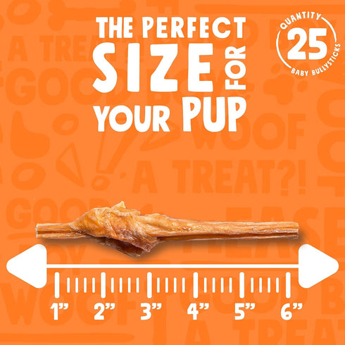 Bully Sticks for Small Dogs - All Natural, Single Ingredient Bully Sticks for Puppies to Medium Dogs (6" Baby Bully