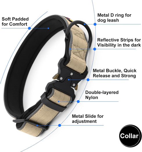 Plutus Pet Tactical Dog Collar - Reflective Adjustable Heavy Duty Collar, Soft Padded for Small Medium Large Dogs (XL,