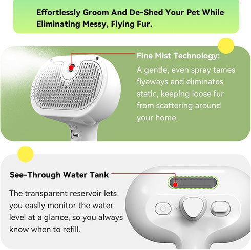 3-in-1 Pet Steam Brush, Spray Hair Removal Comb for Dog and Cat, Steam for Shedding and Grooming, Spritz Defur Comb