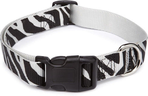 Zebra-Print Nylon Dog Collar, Fits 14–20 Inch Necks