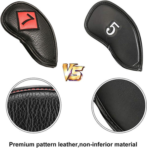 Golf Iron Headcover Club Protection Sticker Closure, Black & Red