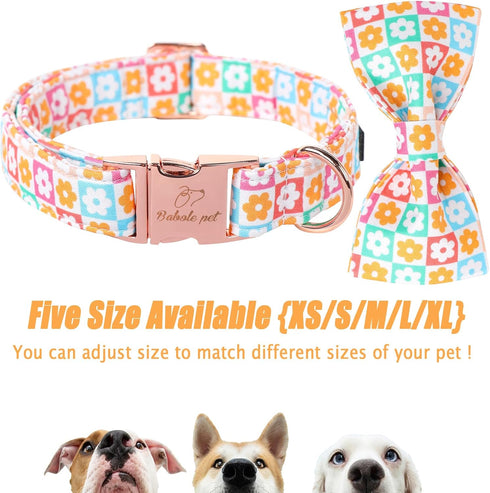 Dog Collar for Spring and Summer, Adjustable Cotton Collar with Bow and Safety Metal Buckle for Small, Medium, Large