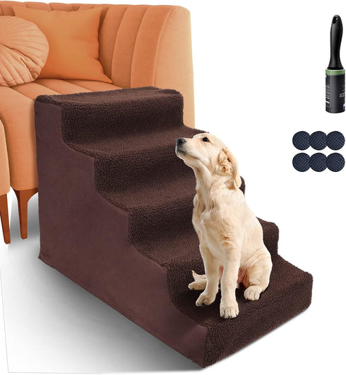 Topmart 5 Tiers Plastic Dog Stairs, Non-Slip Steps for Couch/Bed, Ideal for Old/Injured Dogs and Cats
