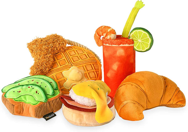 P.L.A.Y. Cute Plush Dog Toys - Barking Brunch Food Themed Durable Squeaker