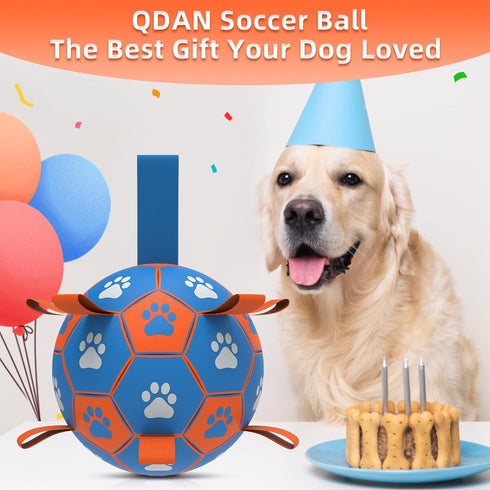 Dog Ropes Toys Soccer Ball with Straps, Interactive Tug of War Toy, Durable Water Balls for Medium & Large Dogs