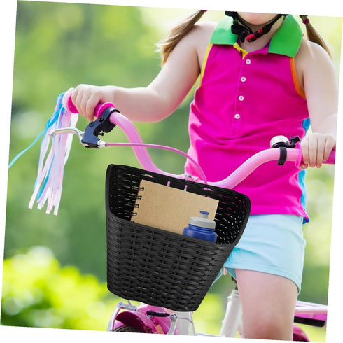 NOLITOY Bike Front Carrier Basket Braided Plastic Bike Vegetable Basket Black Retro Style Front Handlebar Storage
