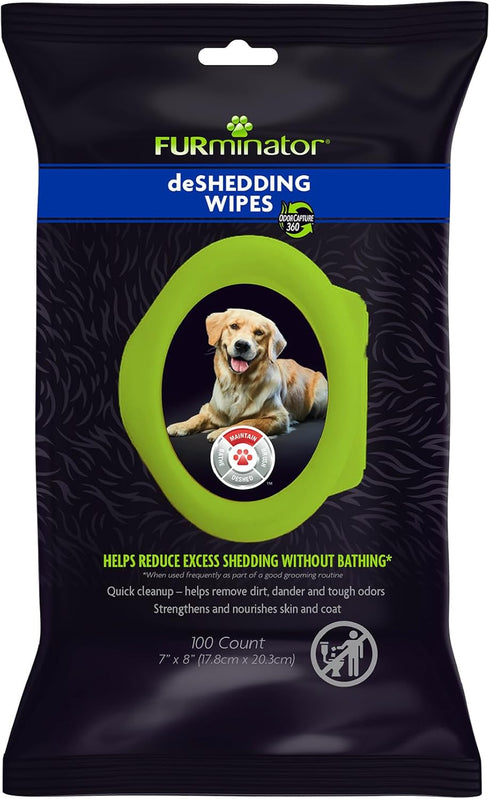 Furminator DeShedding Grooming Wipes for Dogs, Refresh & Deodorize Coat Without Bathing, 100 Count
