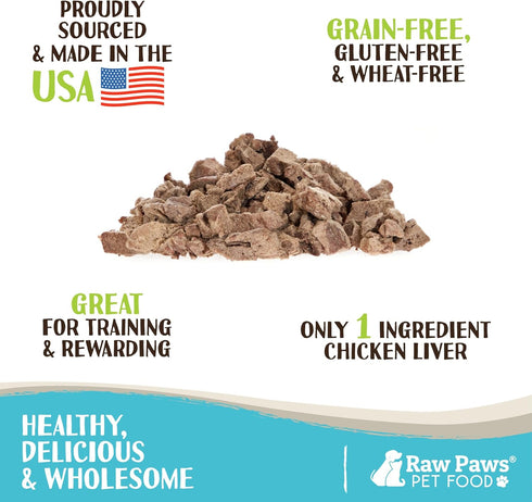 Raw Paws Freeze Dried Chicken Liver Dog Treats & Cat Treats, 4-oz - Made in USA, Single Ingredient