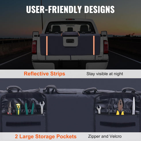 VEVOR Tailgate Bike Pad, Truck Tailgate Protection Pad for 5/6 Mountain Bikes with Reflective Strips and Tool Pockets