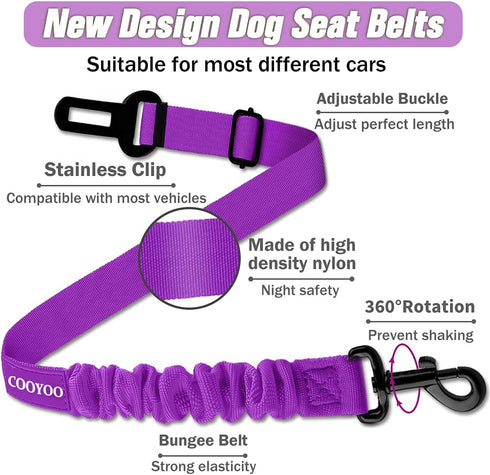 COOYOO Dog Seat Belt,Retractable Dog Car Harness Seat Belt for Car Adjustable Nylon Pet Safety Seat Belts Heavy Duty
