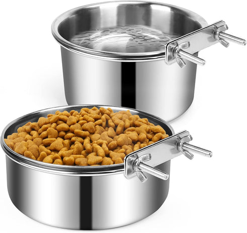 Dog Crate Water Bowl, 2 pcs Stainless Steel Large Dog Bowls 40oz & 60oz, Durable Anti-Spill Pet Metal Bowl