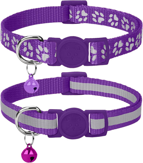 Taglory Reflective Cat Collar Breakaway with Bells, 2 Pack Adjustable 7.5-12.5 Inch, Purple for Girl Boy Pet