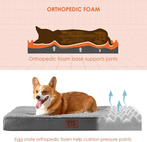 EHEYCIGA Orthopedic Medium Dog Beds, Removable Washable Cover for Crate, Grey, 30x20
