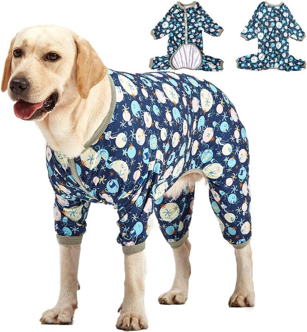 LovinPet Giant Dog Pajamas, Jellyfish and Starfish Deep Sea Print, Lightweight Pullover Clothes for Large Breed Dogs