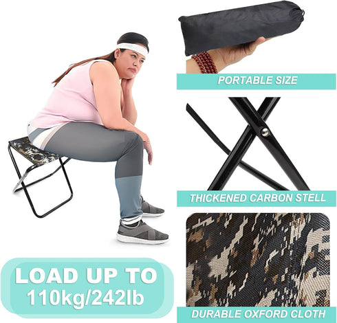 CHENEDY Stool,2-Pack 12in (DZICamo(2-Pack)) Camping Portable Folding Stool with Carry Bag, Portable Folding Chair