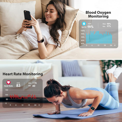Fitness Tracker, Fitness Watch with Blood Oxygen, Blood Pressure & Heart Rate Monitor, Steps Calories Counter, Sleep Monitor, Pedometer 50 Meters Waterproof, Smart Watch for Android iPhones by POIUZET