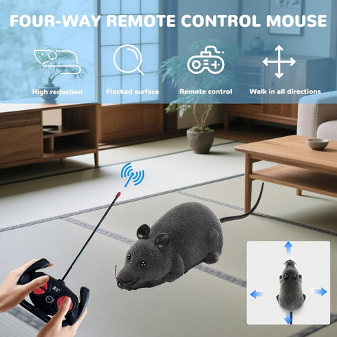 Pixibond Remote Control Rat Mouse Cat Toy Realistic RC Fake Rat Mouse Toy Flocking Wireless Funny Chasing Electronic