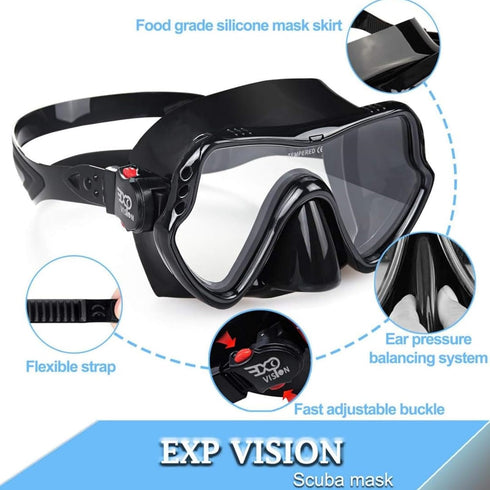 Professional Snorkel Diving Mask, Ultra Clear Lens with Wide View Tempered Glass Goggles, Anti-Leakage Scuba Mask