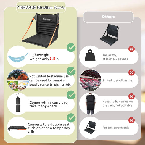 Inflatable Stadium Seats, Portable Bleacher Seat with Back Support, Foldable and Lightweight Chairs for Sporting