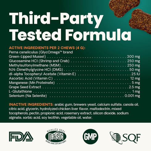 60 Count VetriScience Extra Strength Healthy Hip & Joint Chews, GlycoFlex Glucosamine and Green-Lipped Mussel Joint