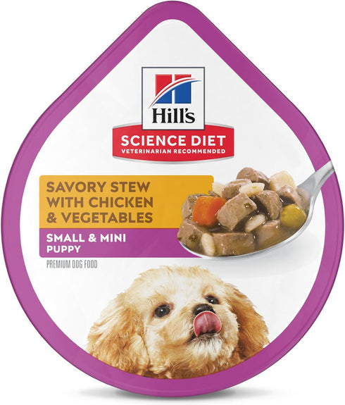 Hill's Science Diet Puppy, Small & Mini Breeds Premium Nutrition, Wet Dog Food, Chicken & Vegetables Stew, 3.5 oz Tray