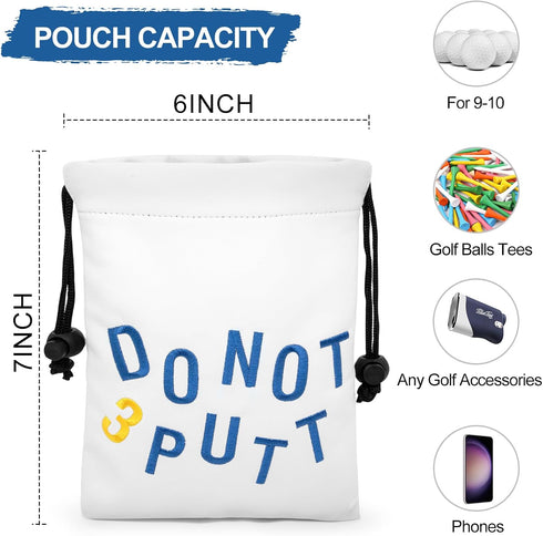 Golf Valuables Pouch, Leather Tee Pouch with Drawstring Closure, Portable Ball Pouch for Men Women