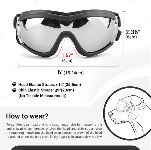 NAMSAN Dog Goggles, Anti-UV Sunglasses for Medium to Large Breeds, Windproof Eye Protection, Black
