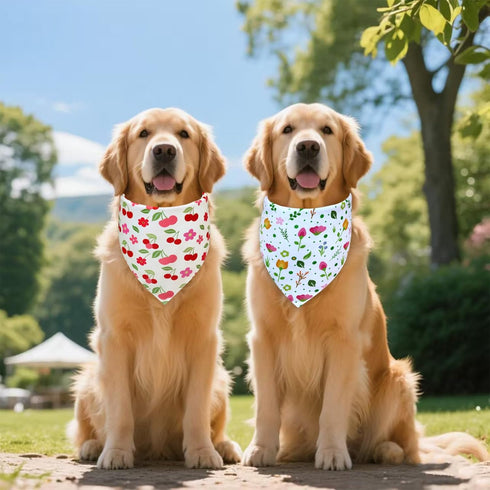 2 Pack (4 18-23" Spring Dog Bandanas Patterns) for Large X-Large Dogs - Reversible Floral Plaid Tie-On Scarves, Cherry