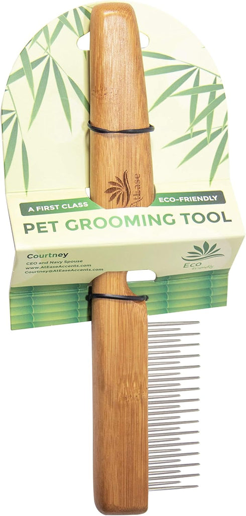 Detangling Pet Comb for Matted Hair - Natural Easy Grooming Tool with Long & Short Stainless Steel Teeth for Dog and Cat