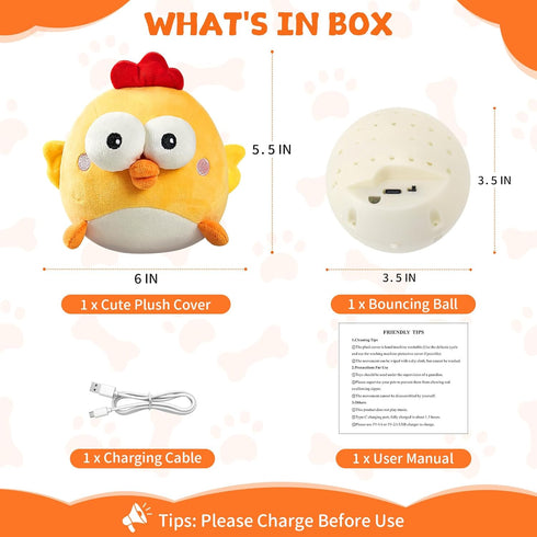 1.5H Interactive Dog Toy Ball, Upgrade Automatic Jump Plush Toy with Removable Zipper for Small Large Dogs