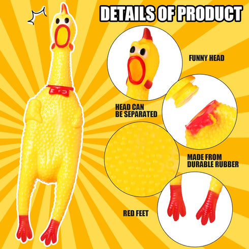 Honoson 32 Pcs 12'' Rubber Chicken Dog Toy - Squeeze Screaming Chicken Toy for Reducing Separation Anxiety (Yellow)