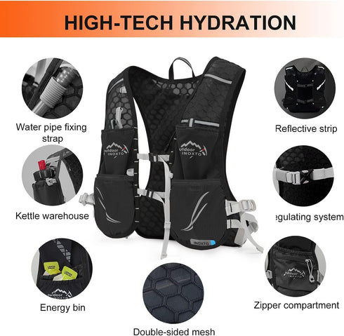 INOXTO Lightweight Hydration Vest Backpack with 1.5L Water Bladder for Hiking, Trail Running, Cycling