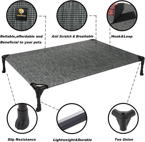 Veehoo Cooling Elevated Dog Bed, Large, Portable Raised Pet Cot, Washable Mesh, No-Slip Feet for Indoor & Outdoor Use