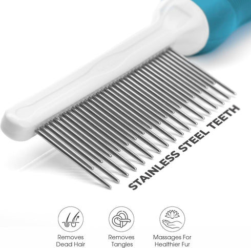 Poodle Grooming Comb - Metal Dematting Comb with Long & Short Stainless Steel Teeth for Gentle Removal of Matted Hair